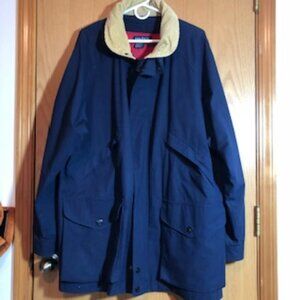 Nautica Navy Blue Chore Barn Coat Jacket Excellent Corduroy Collar Hood Large
